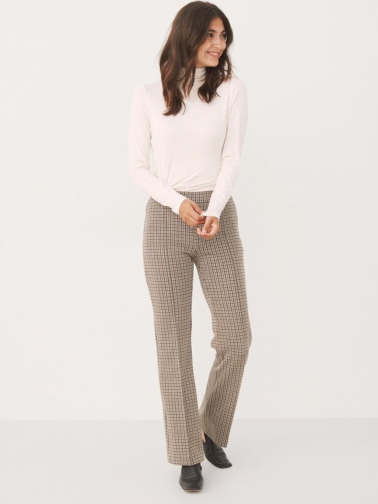 Part Two Pants - Part Two Pontas Straight Leg Mid Rise Pant Toasted Coconut Check Pattern